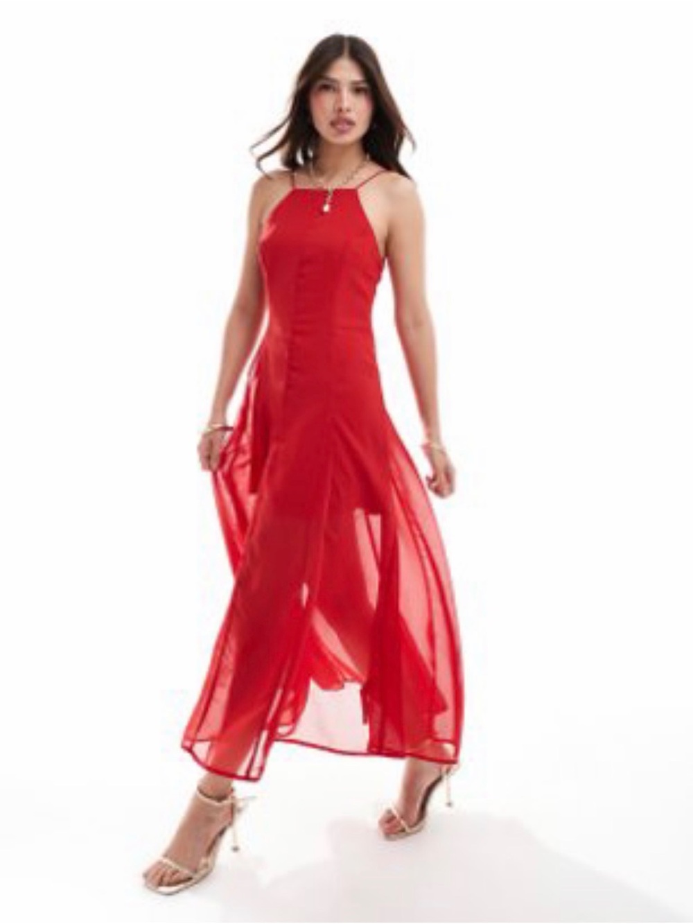ASOS Red Sheer Halter Maxi Dress